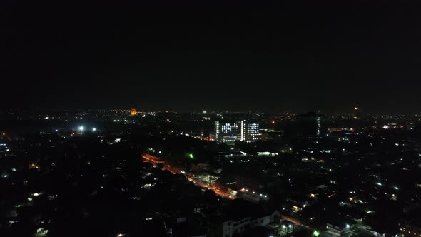 Vientiane city in Laos at night seen from the sky