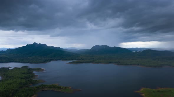 Thunderstorm and black clouds moving over the mountains.