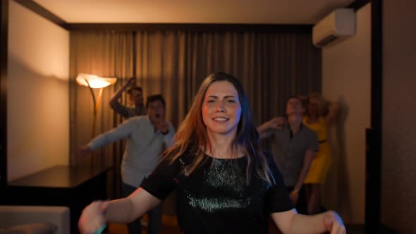 POV Woman Dance Cheerfully at Party in Apartment