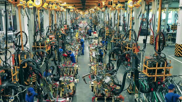 Industrial Factory Interior, Timelapse of Factory Workers Assembling Car Engines