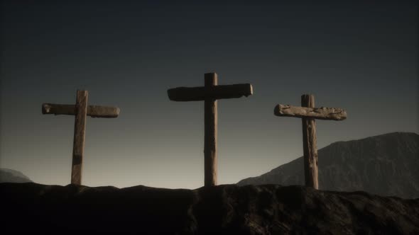 Wooden Crucifix Cross at Mountain