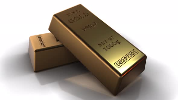 The Gold Ingots In White Background 4k