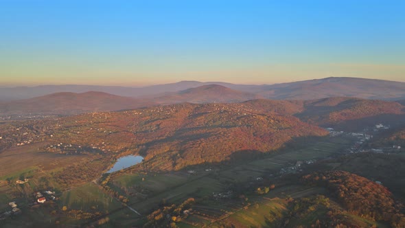 Mountain natural landscape valley hills during sunrise.