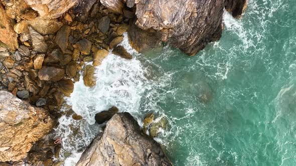 Awesome azure sea rocky texture aerial view 4 K Turkey Alanya