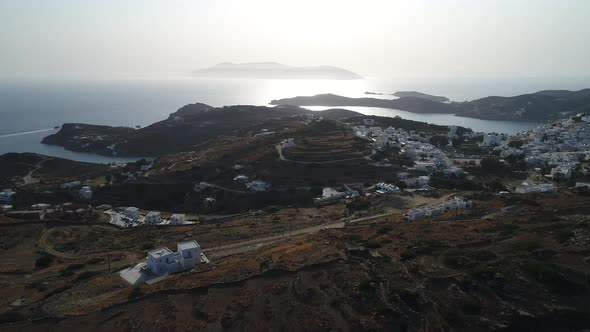 Mylopotas on the island of Ios in the Cyclades in Greece seen from the sky