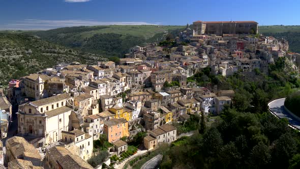 Ragusa Ibla, UNESCO World Heritage Site. Zoom Out Shot in Daytime. Sicily, Italy