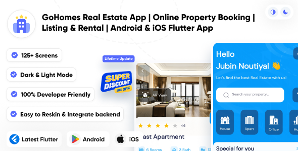 GoHomes – Real Estate App | Online Property Booking | Listing & Rental | Android & iOS Flutter App