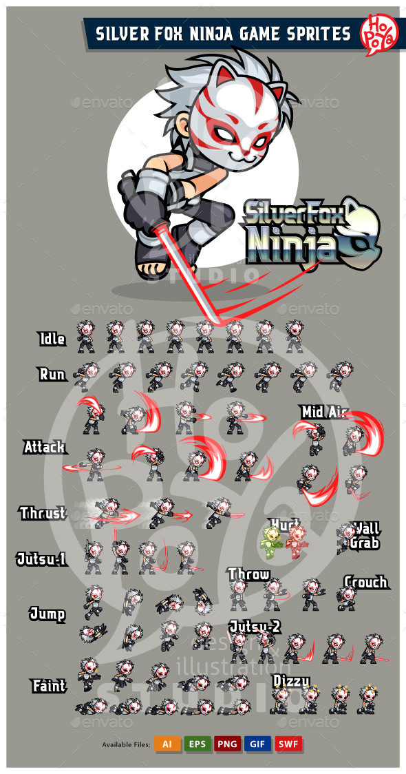 Silver Fox Ninja Game Sprites