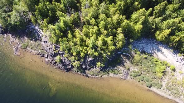 Top Down Aerial of Pristine Beach Kennedy Lake, Laylee Island, Vancouver Island, Canada