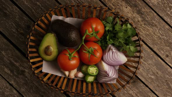 Rotating shot of beautiful, fresh vegetables on a wooden surface 