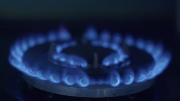 Gas Stove Comfort in Which a Blue Flame is Lit