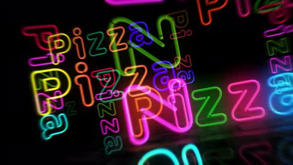 Pizza neon symbol 3d flight between