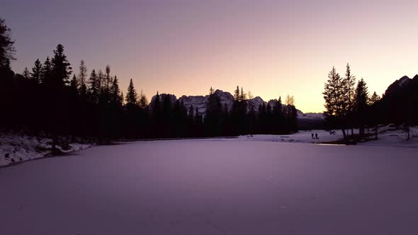 Snow Capped Lake in the Dolomites in the Italian Alps  Very Romantic