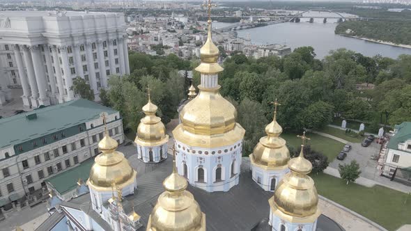 Kyiv. Ukraine: St. Michael's Golden-Domed Monastery. Aerial View. Flat, Gray