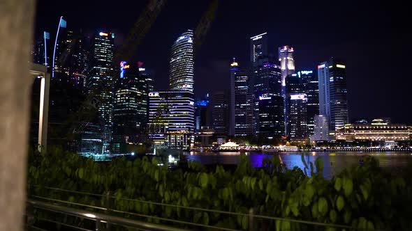 Reveal of beautiful Singapore skyline at night