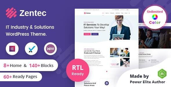 Zentec - IT Solutions Company WordPress Theme + RTL