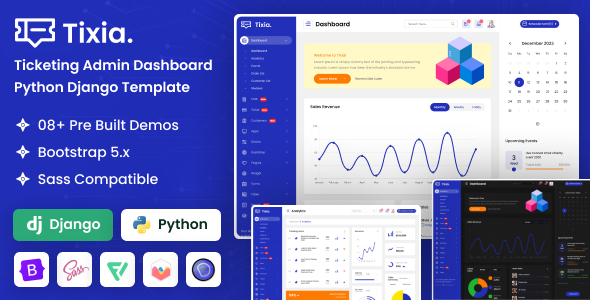Tixia - Ticketing Admin Dashboard Python Django Template