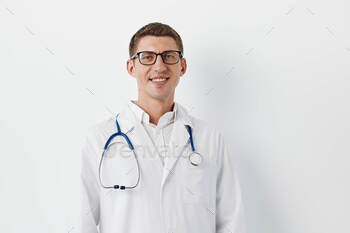 Caucasian profession person confident medicine portrait professional clinic doctor stethoscope