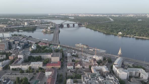 View of Kyiv From Above. Ukraine. Aerial View, Gray, Flat