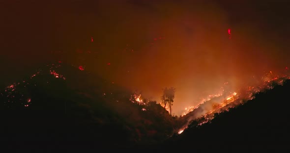 Cinematic View on Wildfire in California, Caused By Drought and Climate Change