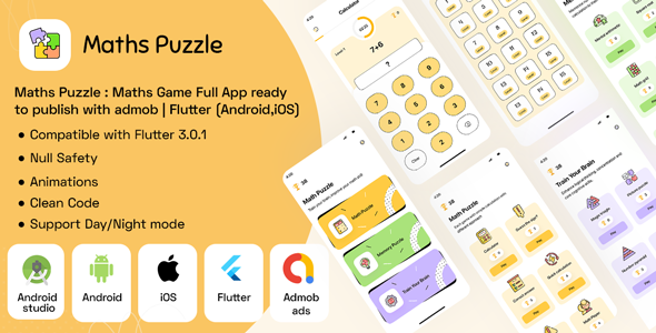 Maths Puzzle : Maths Game Full App with admob ready to publish | Flutter(Android,iOS)