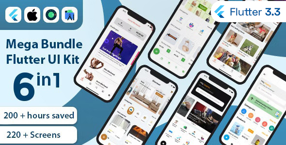Mega Bundle Flutter UI Kit | All in one | 6 Premium Apps