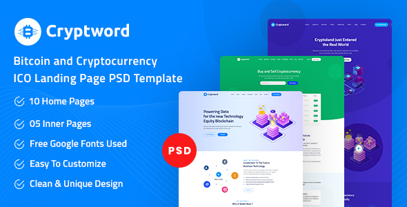 Cryptword - Cryptocurrency ICO Landing Page PSD Template