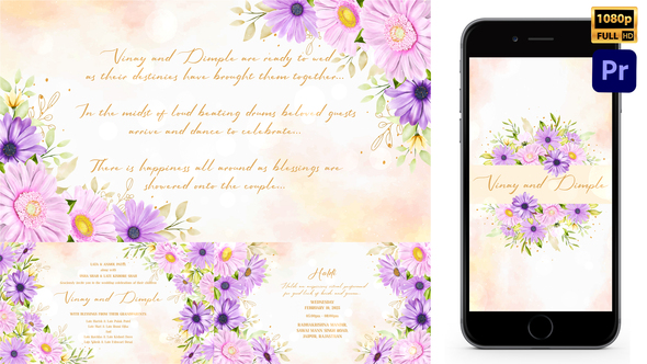 Indian Floral Wedding Invitation_Purple_Daisy_Style_MOGRT