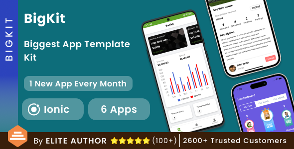 Ionic UI KIT | BigKit - Biggest Ionic App Template Kit - 6 Apps(Add 1 App Every Month)