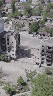 Vertical Video of a House Destroyed By the War in Ukraine