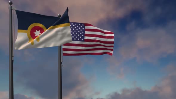 Tulsa City Flag Waving Along With The National Flag Of The USA - 2K