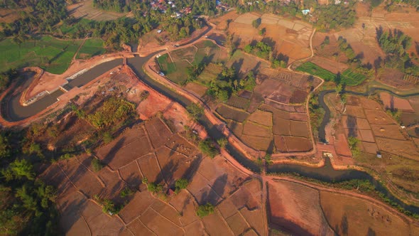 Aerial view over rural farmer's farmland. environment and ecology