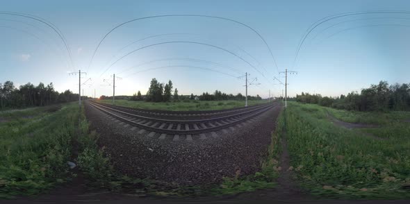 360 VR Countryside at Sunset and Train Passing By. Mozhaisk, Russia
