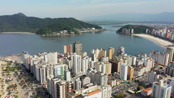 Night landscape of coast city of Santos state of Sao Paulo Brazil.