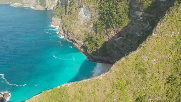 Aerial View Kelingking Beach on Nusa Penida Island, Bali, Indonesia