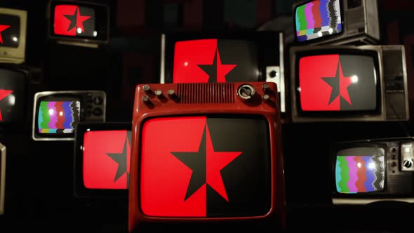 Red and Black Star Flag and Retro TVs.