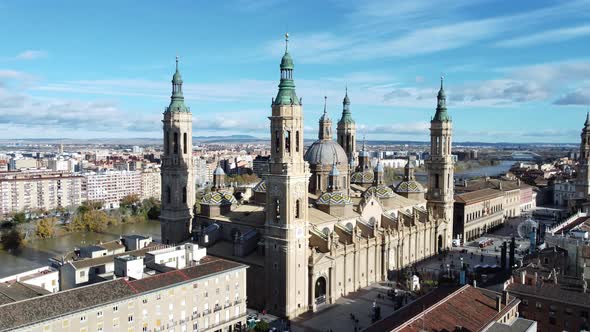 Aerial Shot of Basilica Del Pilar in Zaragoza Spain