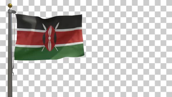 Kenya Flag on Flagpole with Alpha Channel - 4K