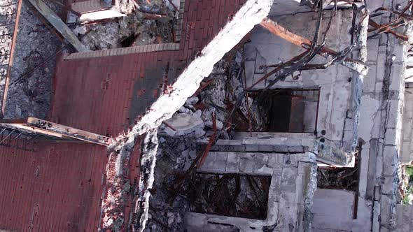 Vertical Video of a Makariv Ukraine a Building Destroyed By the War