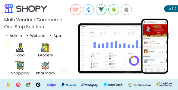 Shopy -  Multivendor eCommerce, Food, Grocery, Pharmacy Delivery Flutter App + Admin & Website