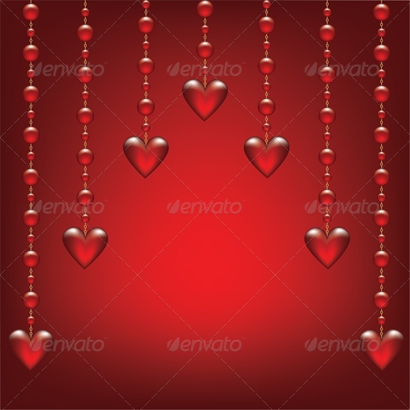 Valentines card with glass hearts