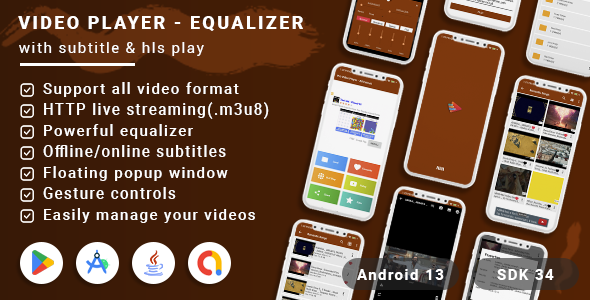 Video Player with Equalizer - Subtitle - HLS Play(Android 13 + SDK 34)