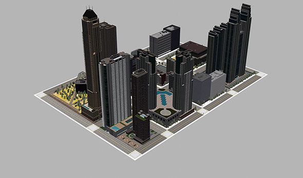 Buildings Collection- City with tall buildings low-poly 3D model