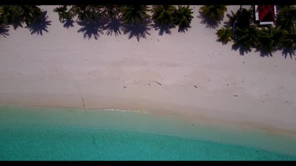 Aerial view tourism of tranquil coast beach adventure by blue green lagoon and white sandy backgroun