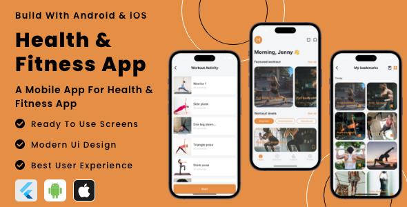 HealthWorkOut App - Fitness Workout | Plan Tracker Flutter App | Android | iOS Mobile App Template