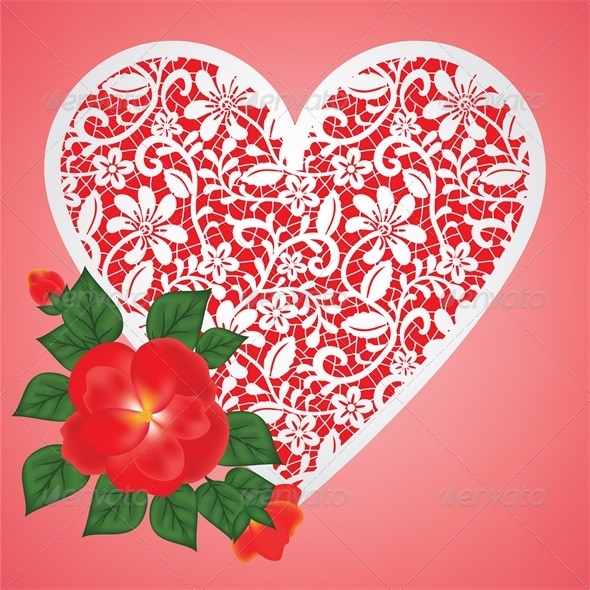Valentine Card with Rose and Lace Heart