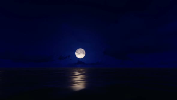 4K Full Moon and Ocean