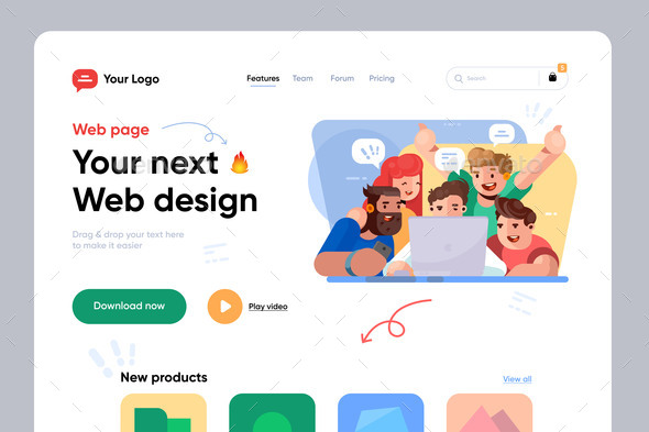 Webpage Template with Teamwork Illustration