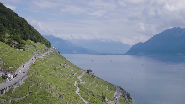 Aerial shot of the Lavaux vineyard in Switzerland (UNESCO World Heritage Site)Shot on Inspire2 dron