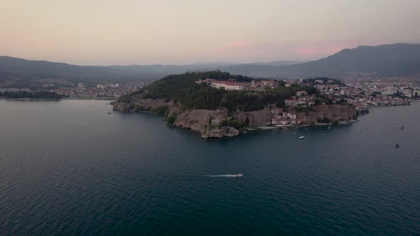 Breathtaking  drone view from the Church of St. John at Kaneo Ohrid.